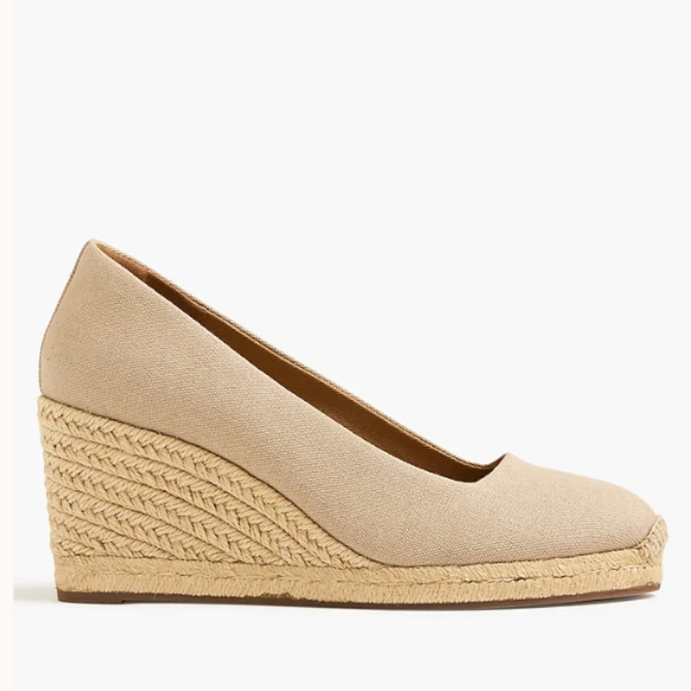 J. CREW Women's Seville Canvas espadrille Slip-On Platform Wedge Shoes Beige 9.5
